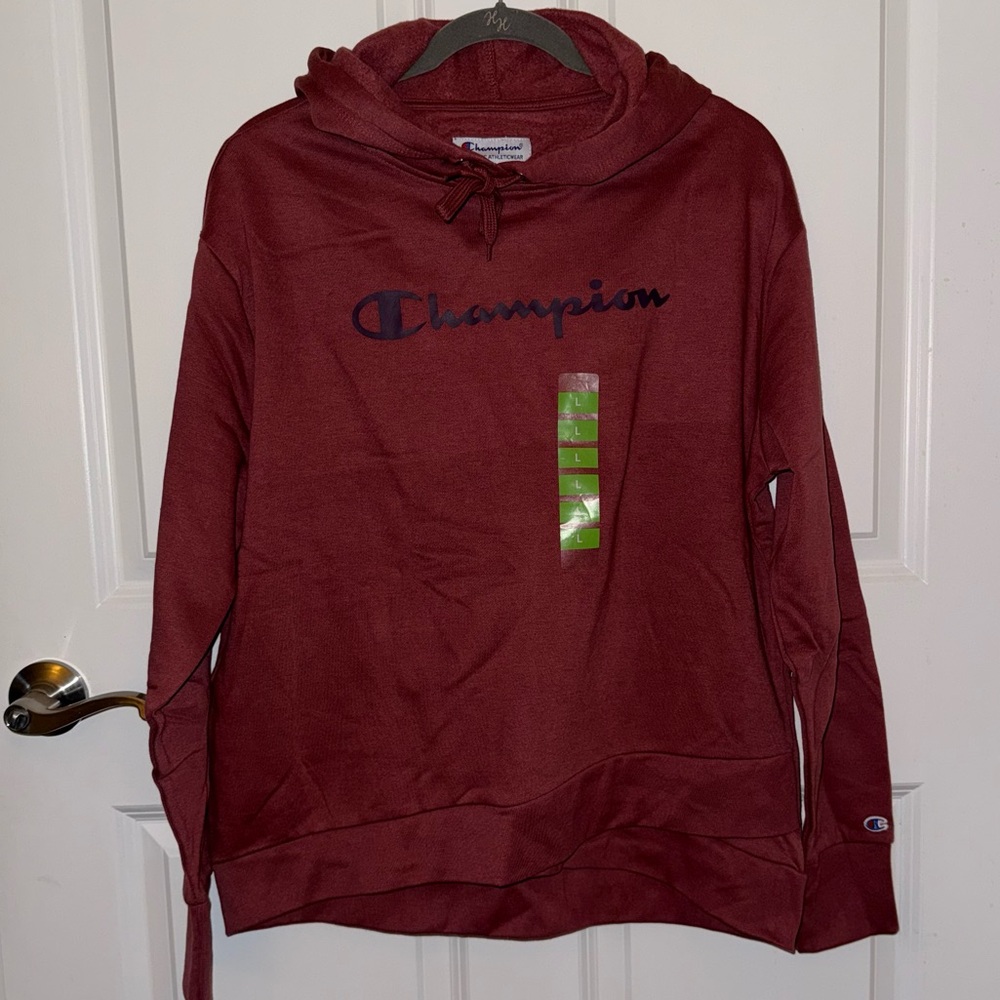 Women’s Champion Burgundy Pullover Hoodie with Script Logo - NEW W/O TAGS!